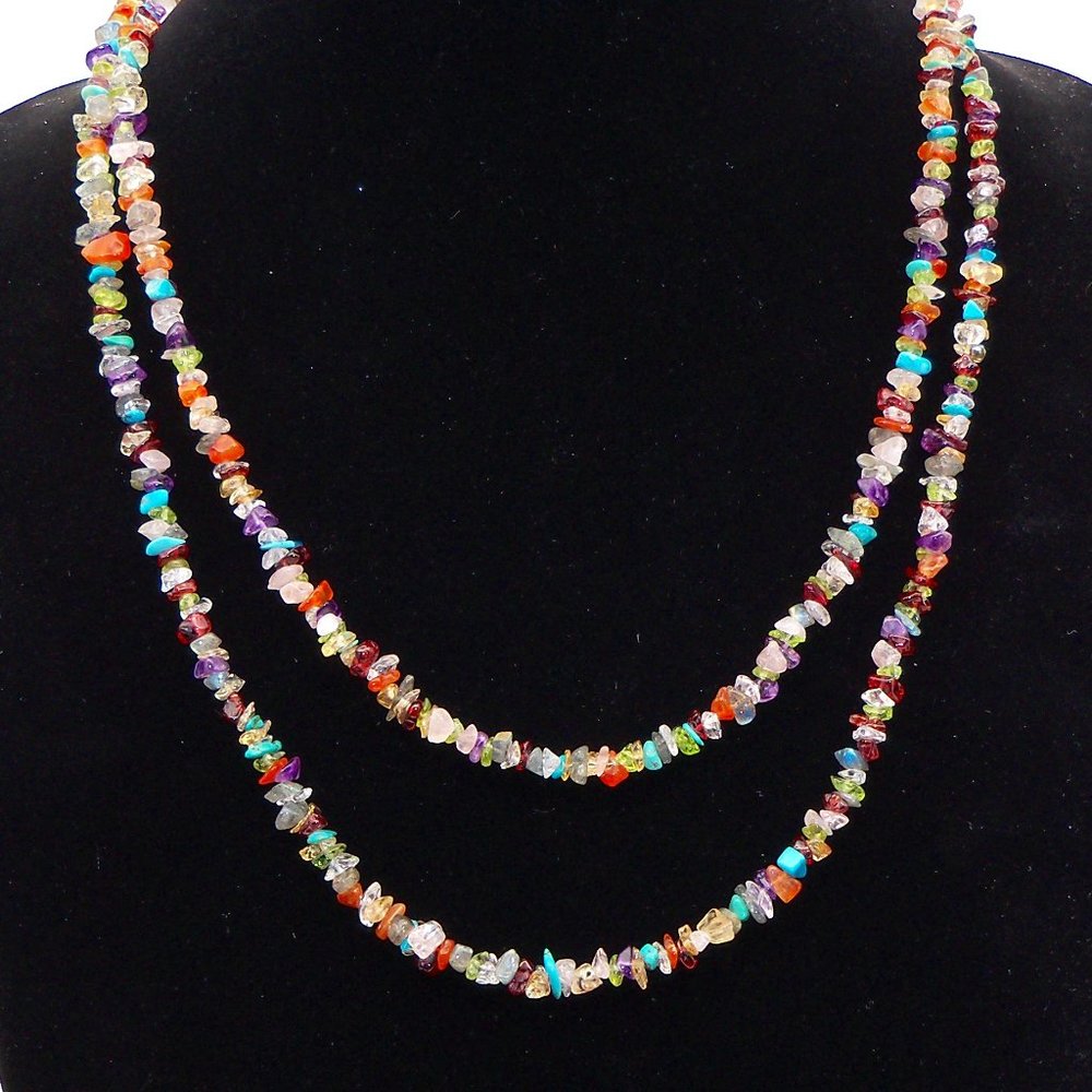 Sterling 48" Multi-Gemstone Chip Necklace